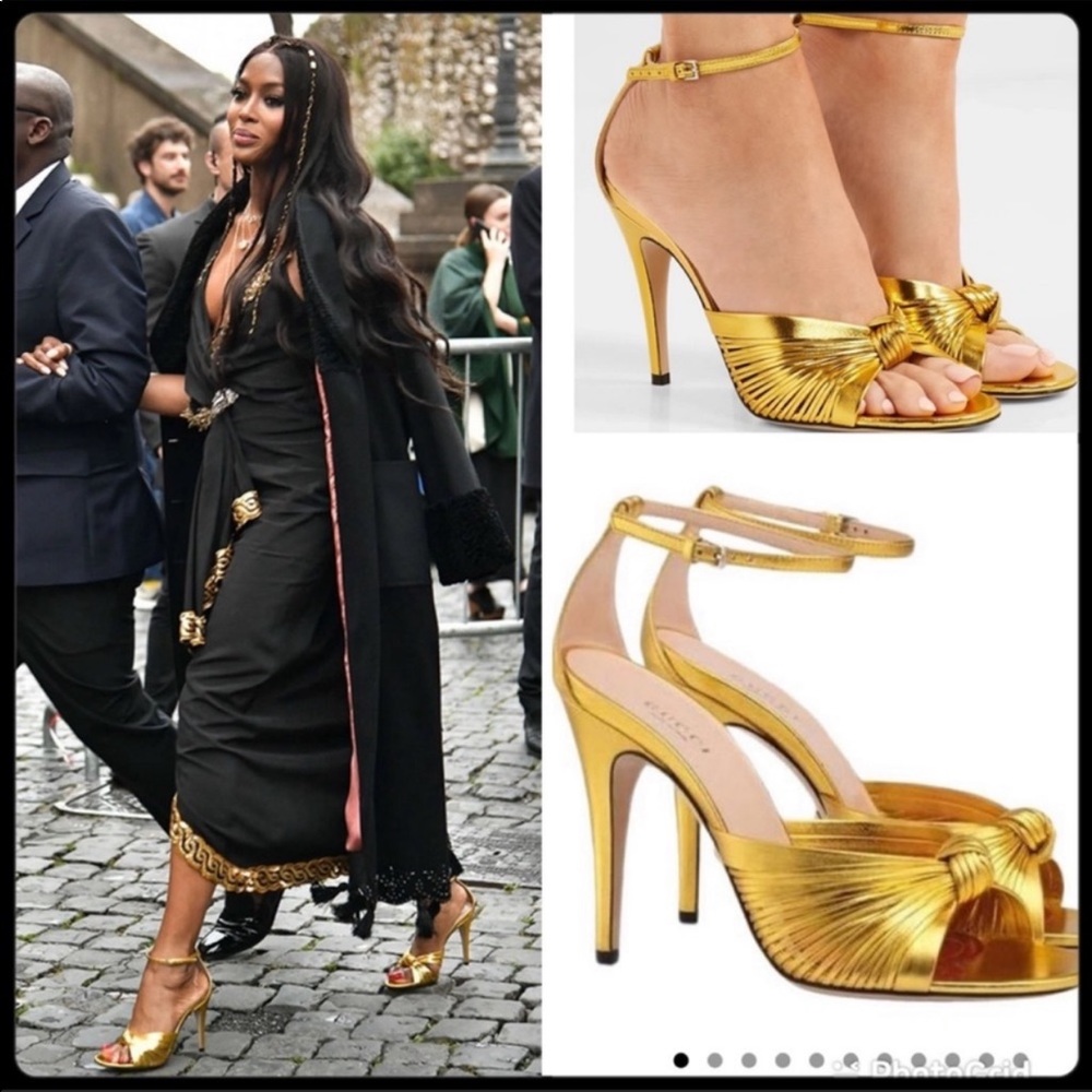 Gucci Crawford Knotted Gold Heeled Sandal Rare Allie